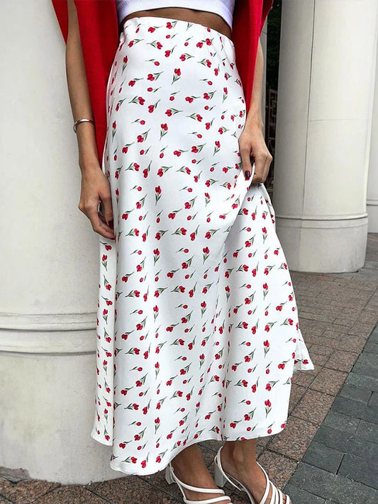 Flourish Elegant Red Floral Maxi Skirt