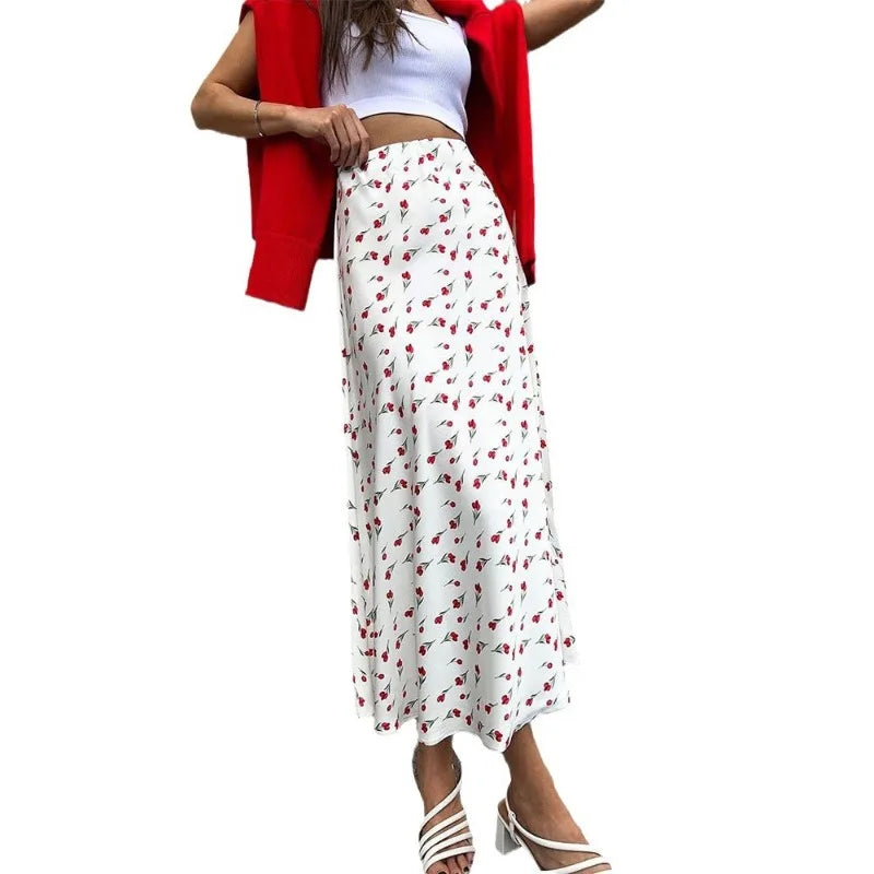 Flourish Elegant Red Floral Maxi Skirt