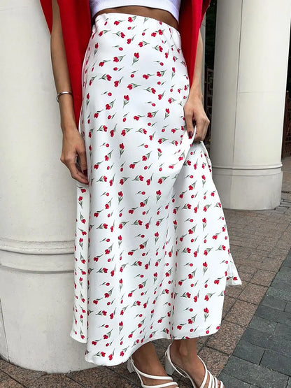 Flourish Elegant Red Floral Maxi Skirt