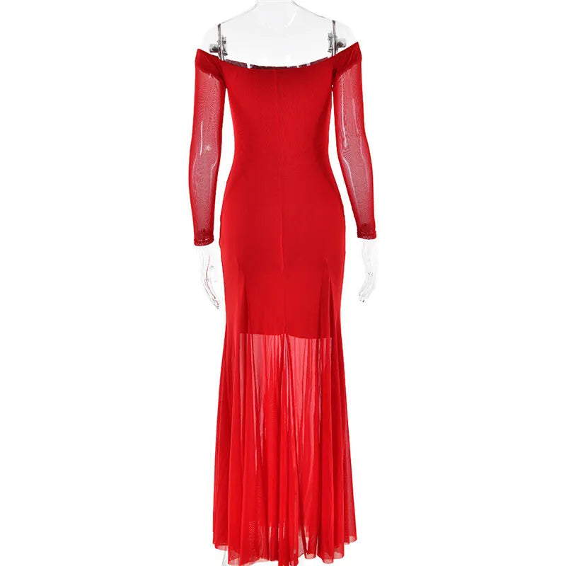 Maxi Dresses- Flowing Maxi Dress with Fitted Sleeves - Ideal for Formal Wear