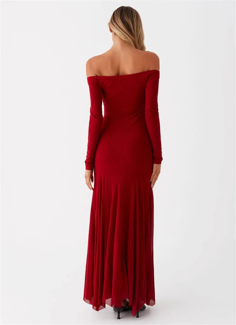 Maxi Dresses- Flowing Maxi Dress with Fitted Sleeves - Ideal for Formal Wear