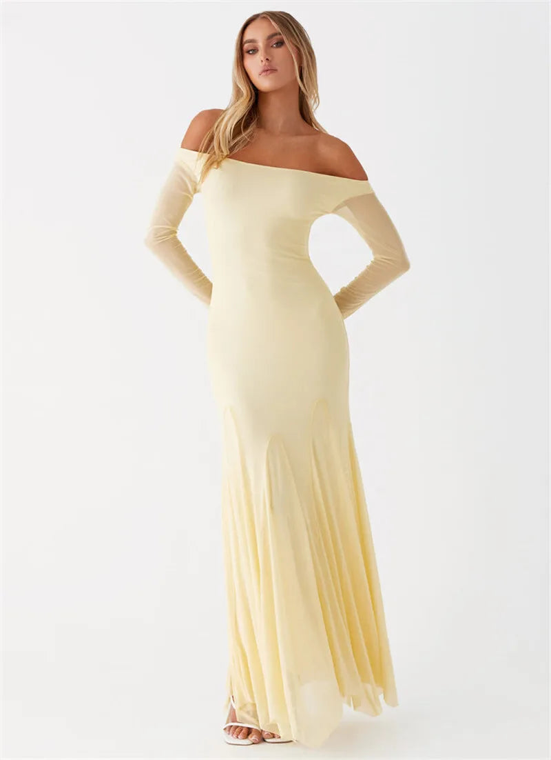 Maxi Dresses- Flowing Maxi Dress with Fitted Sleeves - Ideal for Formal Wear