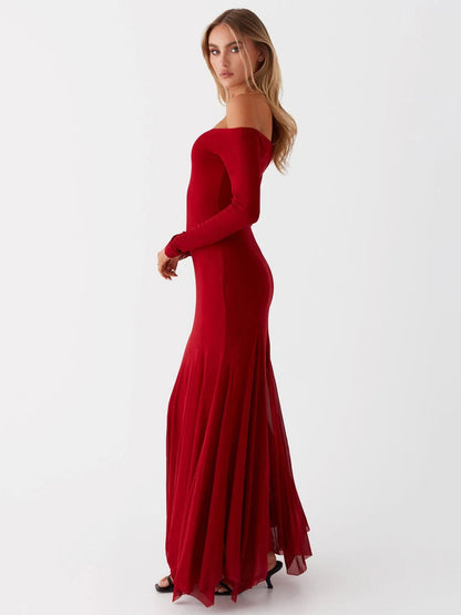 Maxi Dresses- Flowing Maxi Dress with Fitted Sleeves - Ideal for Formal Wear