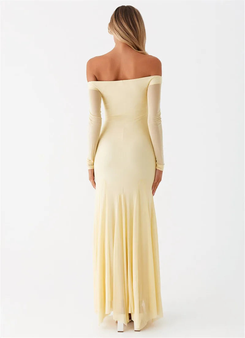 Maxi Dresses- Flowing Maxi Dress with Fitted Sleeves - Ideal for Formal Wear