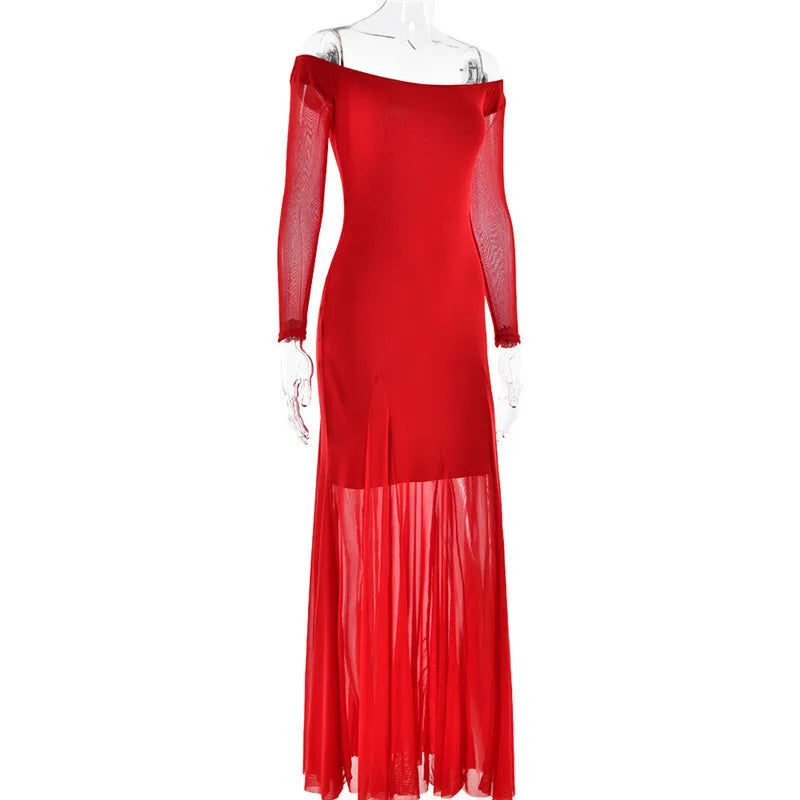 Maxi Dresses- Flowing Maxi Dress with Fitted Sleeves - Ideal for Formal Wear