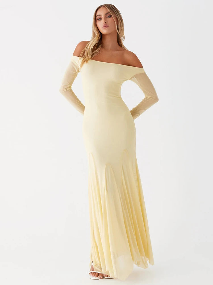 Maxi Dresses- Flowing Maxi Dress with Fitted Sleeves - Ideal for Formal Wear