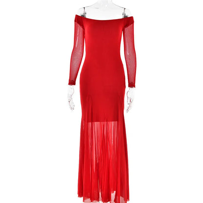 Maxi Dresses- Flowing Maxi Dress with Fitted Sleeves - Ideal for Formal Wear