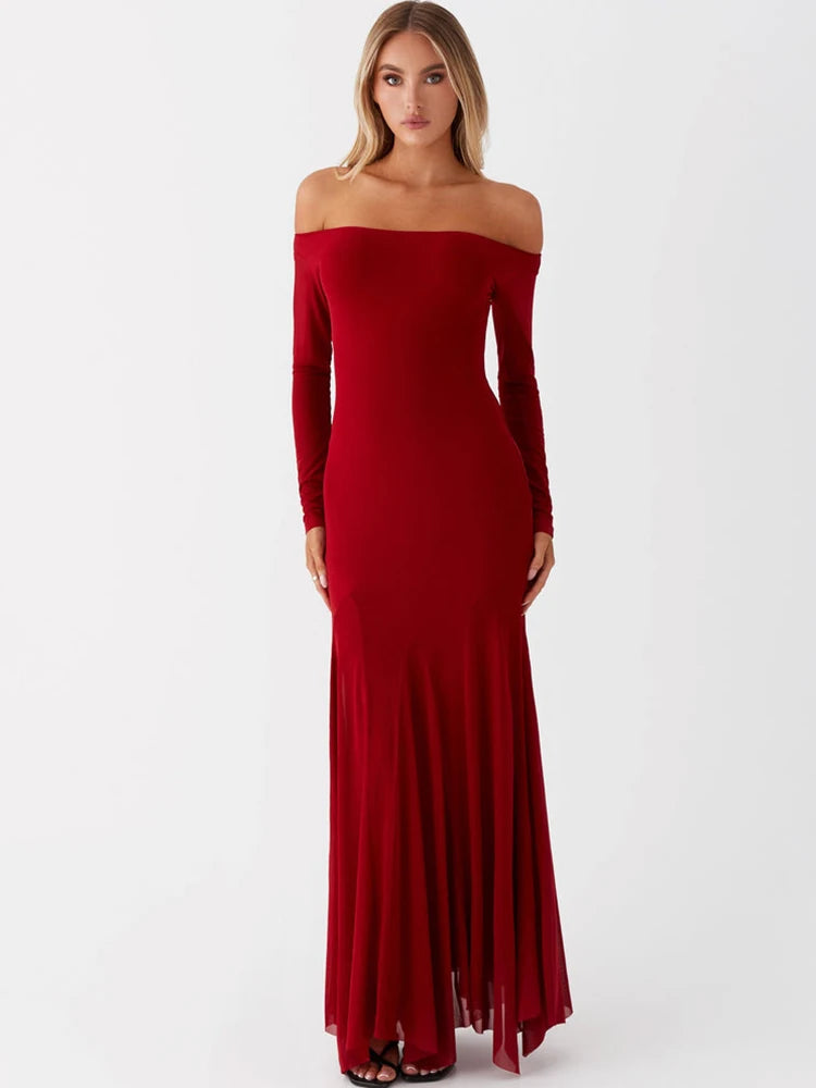 Maxi Dresses- Flowing Maxi Dress with Fitted Sleeves - Ideal for Formal Wear