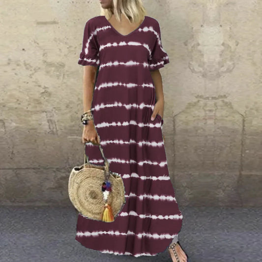 Maxi Dresses- Flowy Tie-Dye Maxi Dress for Every Summer Occasion- - Pekosa Women Fashion