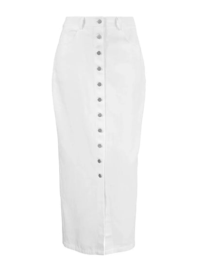 Maxi Dresses - High-Waist Button-Up Midi-Maxi Skirt in Cotton