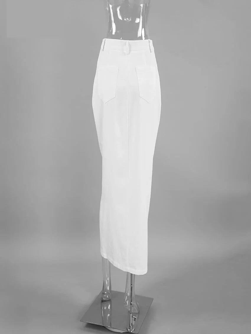 Maxi Dresses - High-Waist Button-Up Midi-Maxi Skirt in Cotton