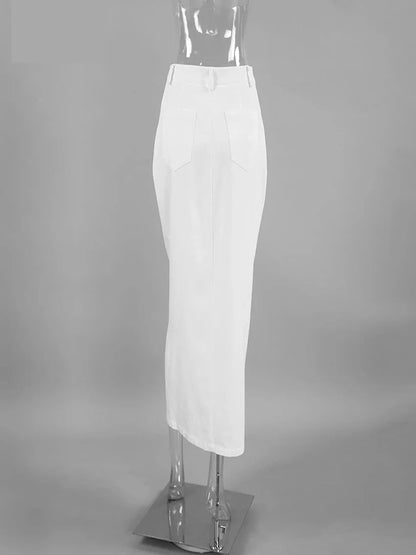 Maxi Dresses - High-Waist Button-Up Midi-Maxi Skirt in Cotton