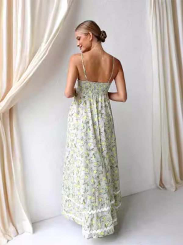 Maxi Dresses- Lemon Print Cami Maxi Dress- - Pekosa Women Fashion