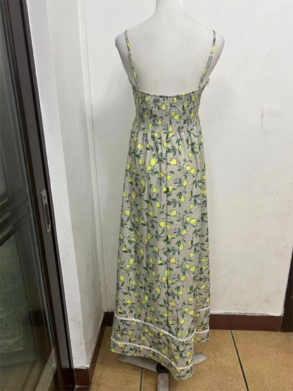 Maxi Dresses- Lemon Print Cami Maxi Dress- - Pekosa Women Fashion