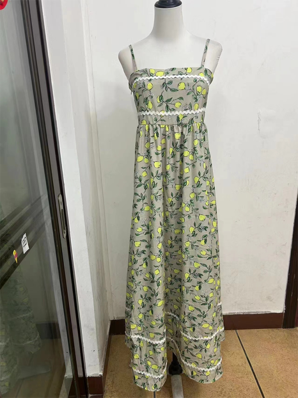 Maxi Dresses- Lemon Print Cami Maxi Dress- - Pekosa Women Fashion