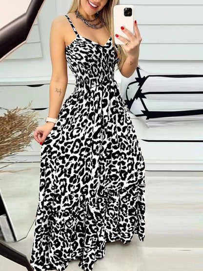 Maxi Dresses - Leopard Print Casual Maxi Sundress Cami Summer Dress