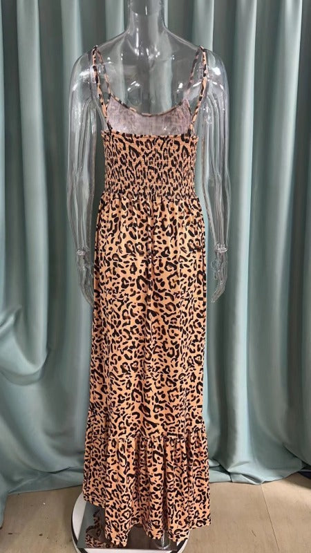 Maxi Dresses - Leopard Print Casual Maxi Sundress Cami Summer Dress