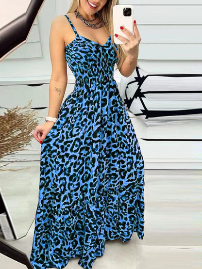 Maxi Dresses - Leopard Print Casual Maxi Sundress Cami Summer Dress