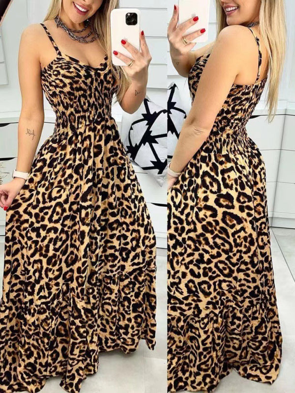 Maxi Dresses - Leopard Print Casual Maxi Sundress Cami Summer Dress