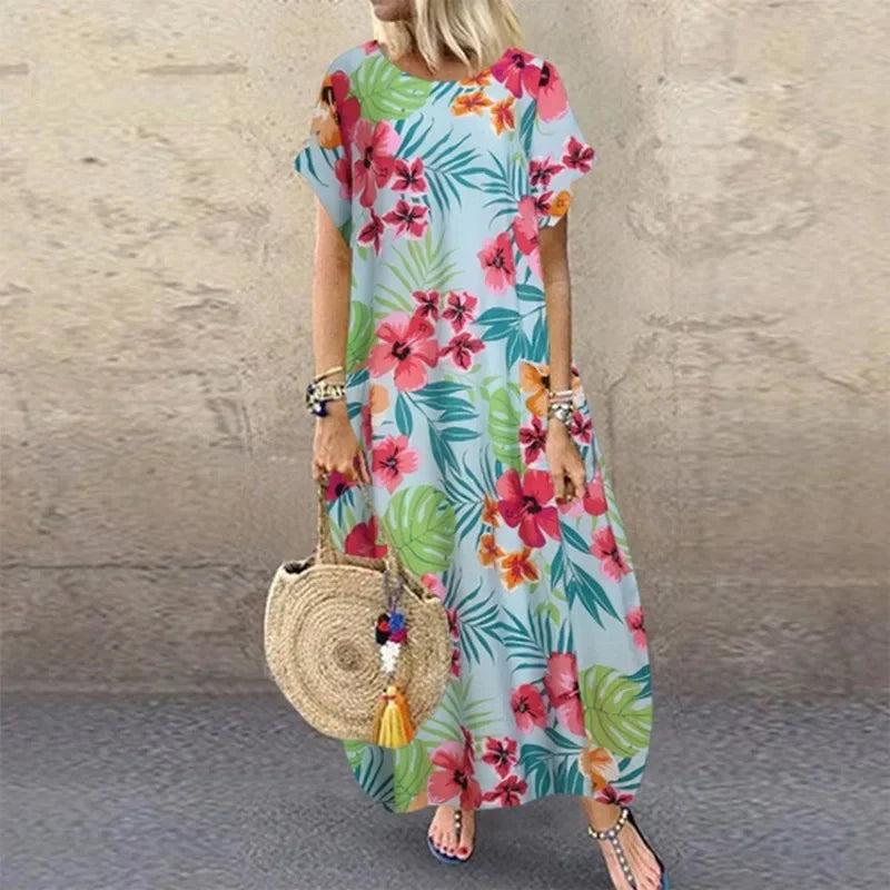 Maxi Dresses- Natural Flowy A-Line Dress for Summer- Light Blue- Pekosa Women Fashion
