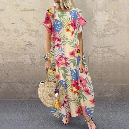 Maxi Dresses- Natural Flowy A-Line Dress for Summer- Apricot- Pekosa Women Fashion