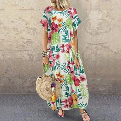 Maxi Dresses- Natural Flowy A-Line Dress for Summer- White- Pekosa Women Fashion