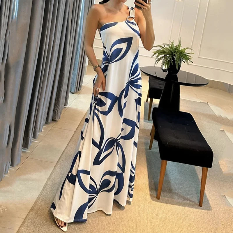 Maxi Dresses - One-Shoulder Drape Maxi Dress