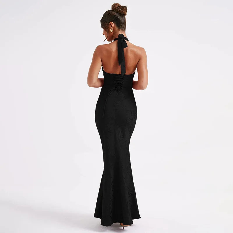 Maxi Dresses - Plunge Perfection Jacquard Evening Gown