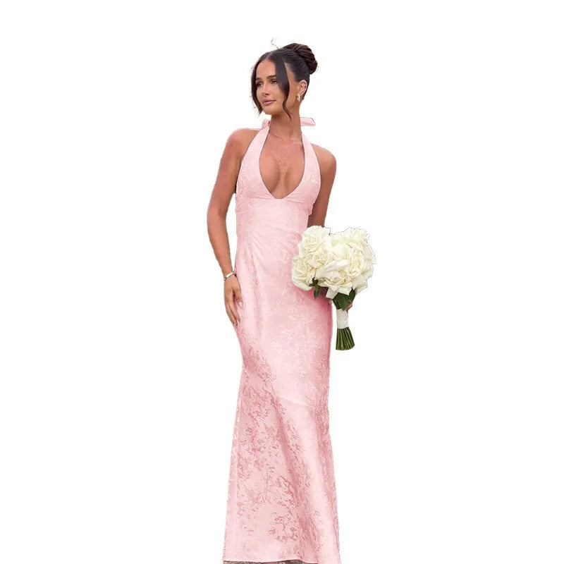 Maxi Dresses - Plunge Perfection Jacquard Evening Gown