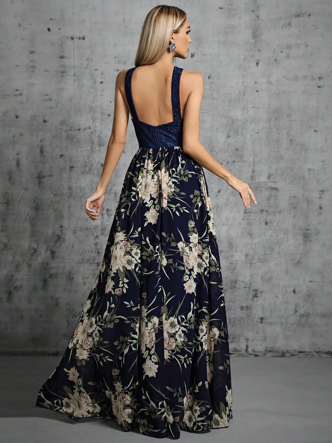 Maxi Dresses - Romantic Navy Floral Maxi Dress for Boho Bridesmaids