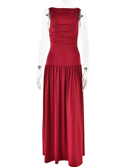 Maxi Dresses- Ruched Sleeveless Maxi Dress for Formal Occasions