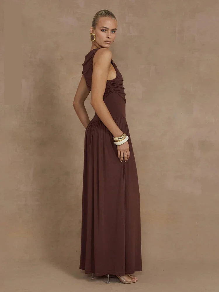 Maxi Dresses- Ruched Sleeveless Maxi Dress for Formal Occasions