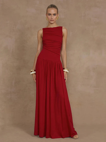 Maxi Dresses- Ruched Sleeveless Maxi Dress for Formal Occasions