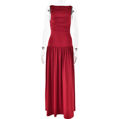 Maxi Dresses- Ruched Sleeveless Maxi Dress for Formal Occasions