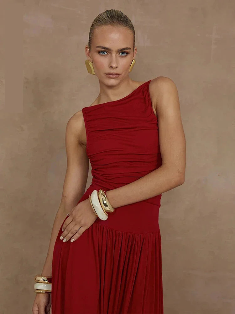 Maxi Dresses- Ruched Sleeveless Maxi Dress for Formal Occasions