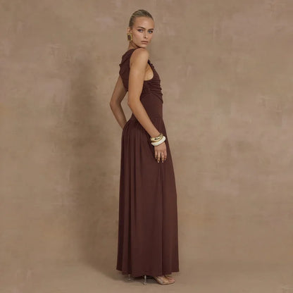 Maxi Dresses- Ruched Sleeveless Maxi Dress for Formal Occasions