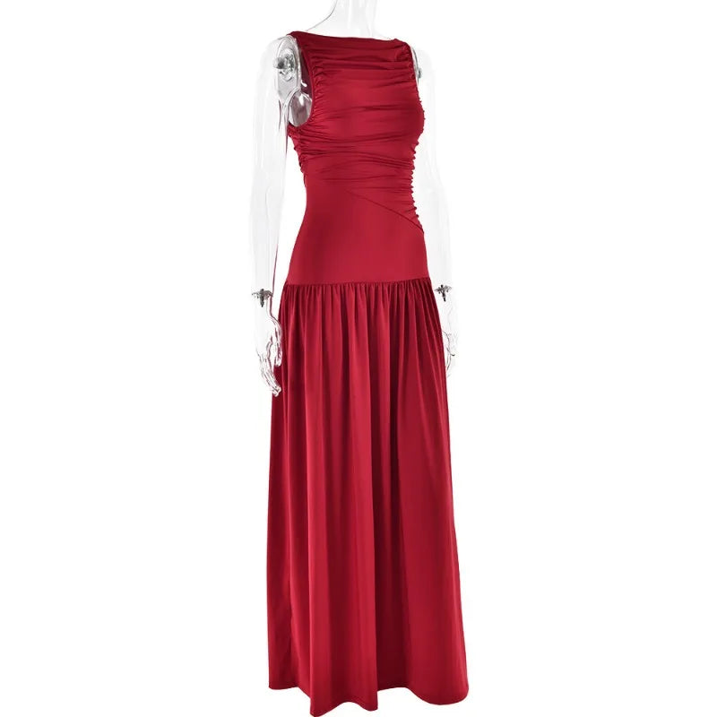 Maxi Dresses- Ruched Sleeveless Maxi Dress for Formal Occasions