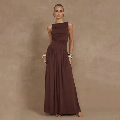 Maxi Dresses- Ruched Sleeveless Maxi Dress for Formal Occasions