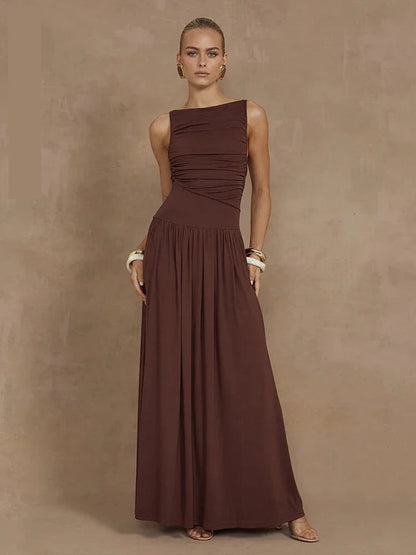 Maxi Dresses- Ruched Sleeveless Maxi Dress for Formal Occasions