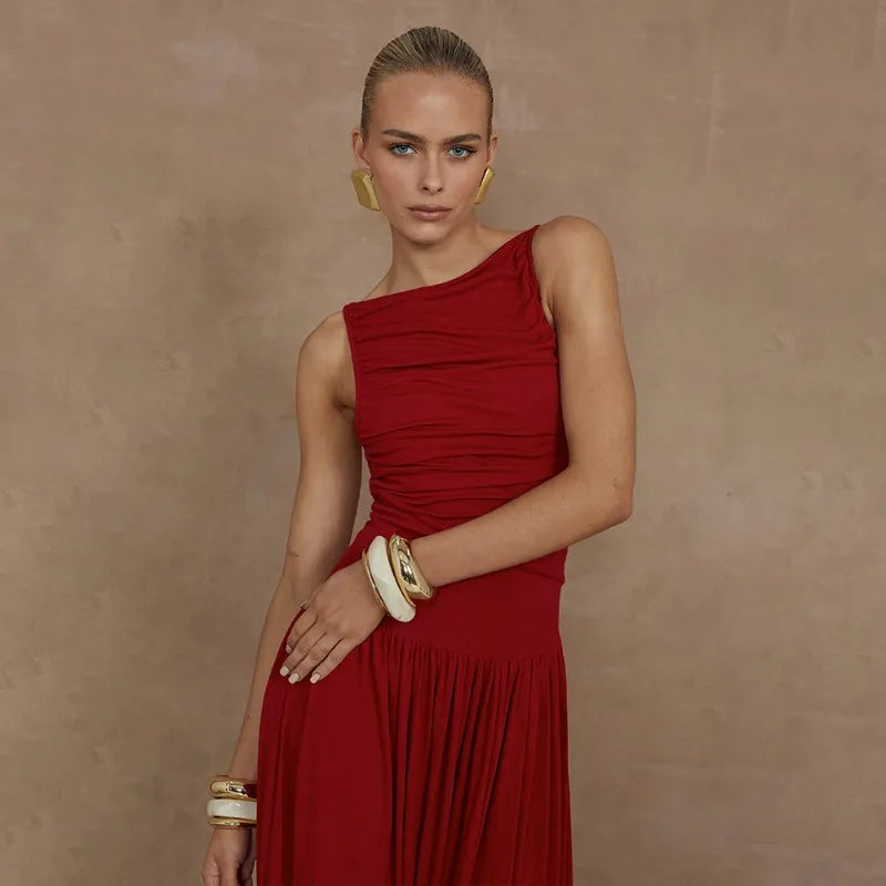 Maxi Dresses- Ruched Sleeveless Maxi Dress for Formal Occasions