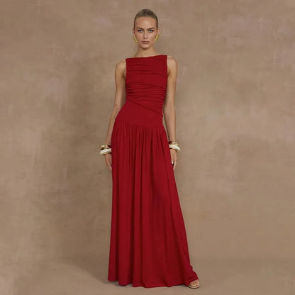 Maxi Dresses- Ruched Sleeveless Maxi Dress for Formal Occasions