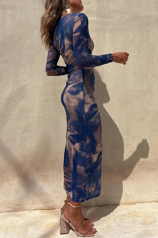 Maxi Dresses - See-through Long-Sleeve Maxi Dress for Upscale Gatherings