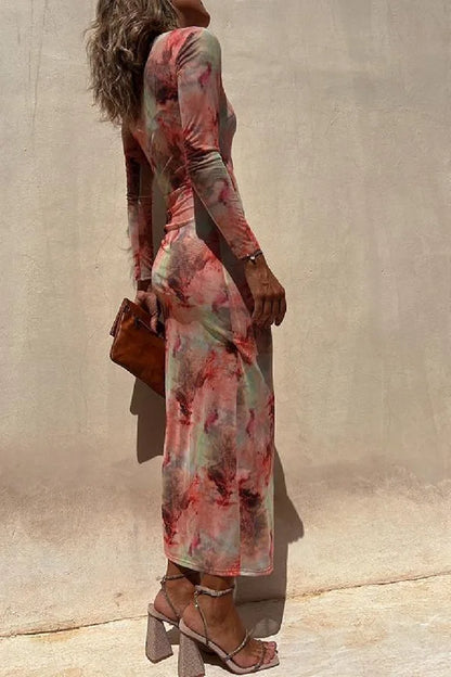 Maxi Dresses - See-through Long-Sleeve Maxi Dress for Upscale Gatherings