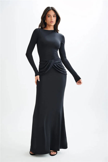 Maxi Dresses - Sleek Diagonal Collar Maxi Dress for Formal Wear