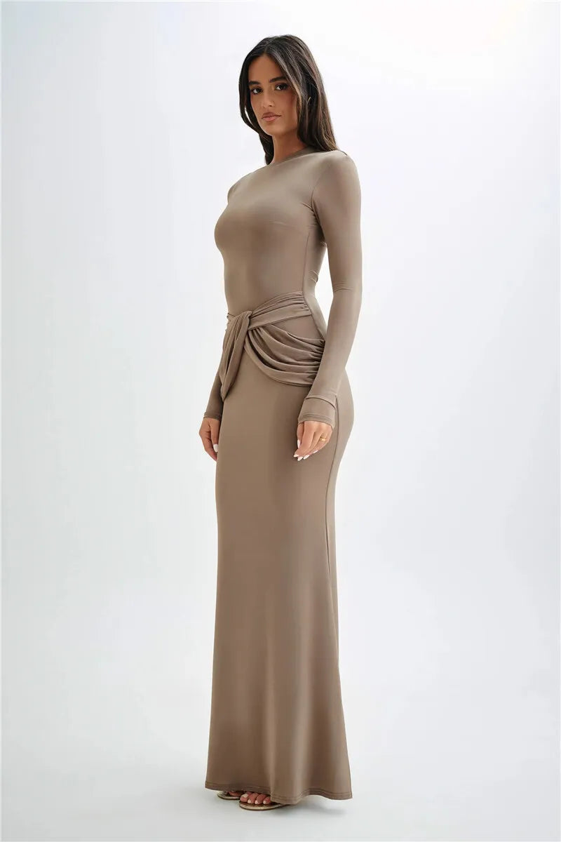 Maxi Dresses - Sleek Diagonal Collar Maxi Dress for Formal Wear