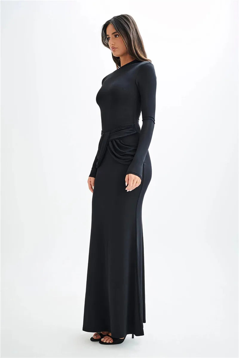 Maxi Dresses - Sleek Diagonal Collar Maxi Dress for Formal Wear