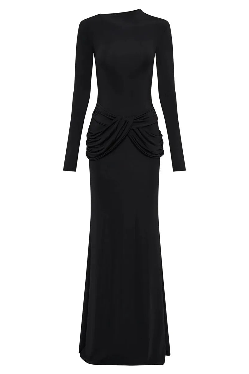 Maxi Dresses - Sleek Diagonal Collar Maxi Dress for Formal Wear