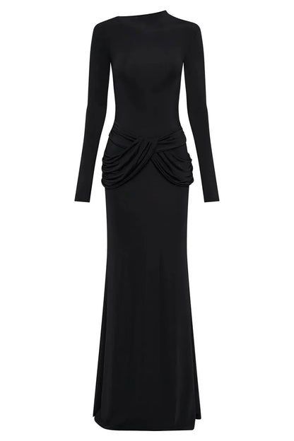 Maxi Dresses - Sleek Diagonal Collar Maxi Dress for Formal Wear