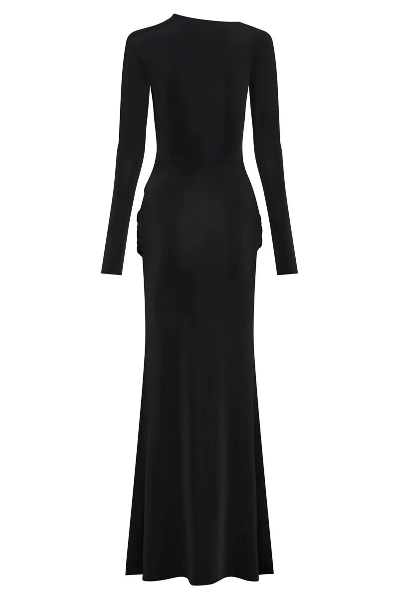 Maxi Dresses - Sleek Diagonal Collar Maxi Dress for Formal Wear