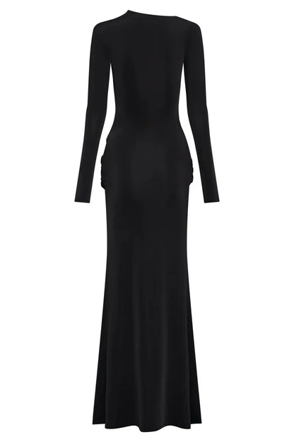 Maxi Dresses - Sleek Diagonal Collar Maxi Dress for Formal Wear